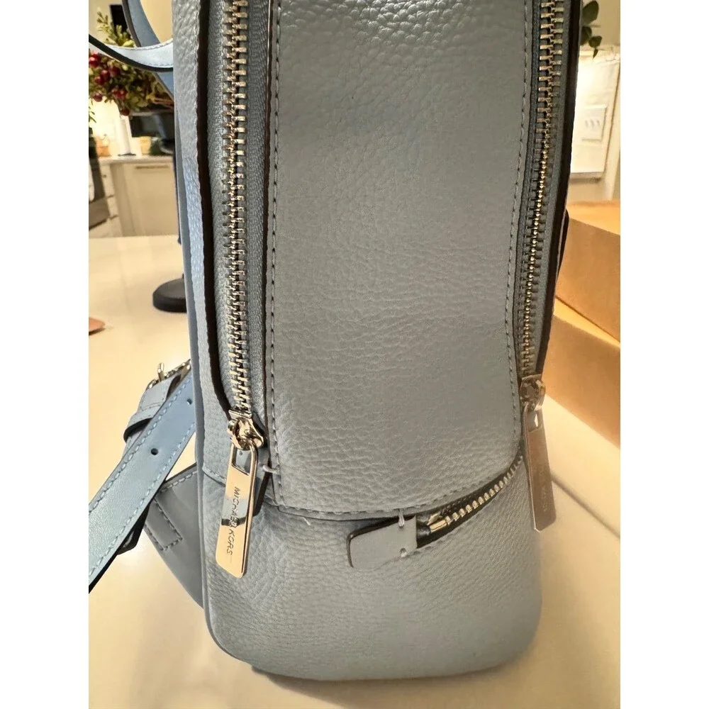 NWT Michael Kors Rhea Women Medium Embellished Zip Pocket Backpack Bag Light Sky